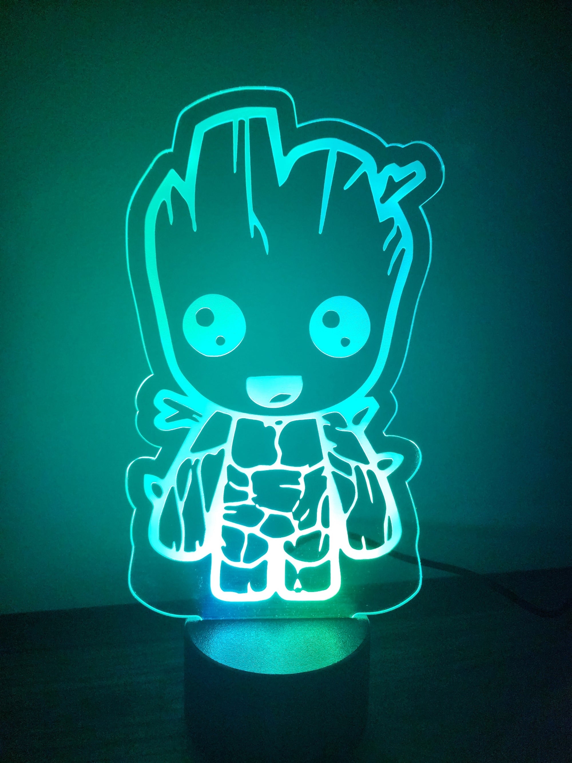 A custom 3D LED Lamp in the shape of Baby Groot