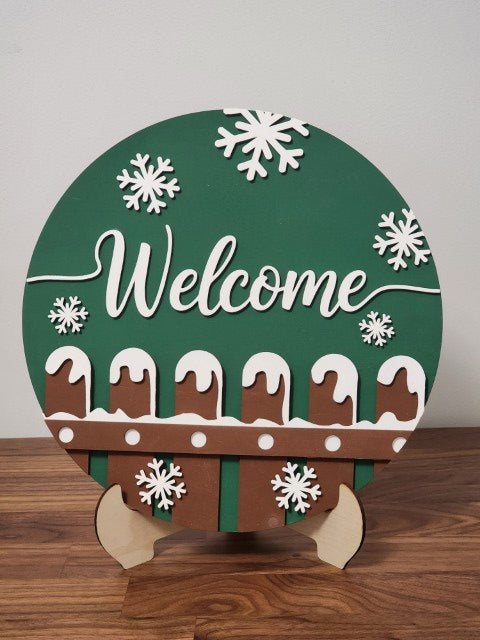 Welcome with Snow Covered Fence