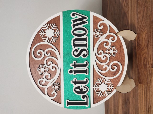 Christmas Let It Snow Sign with Flourish in Metallic Green